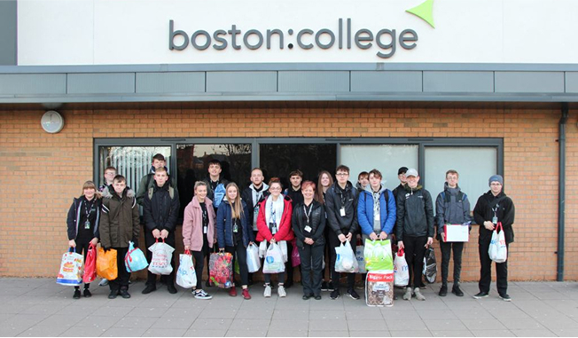 A group of students outside main reception.