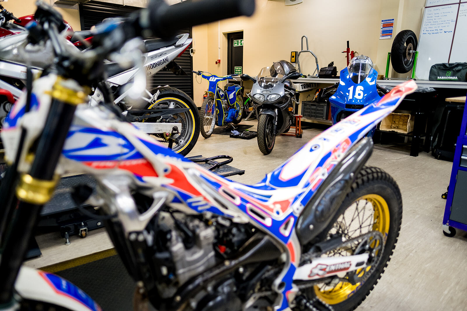 Motorcycles in the Motorcycle workshop.