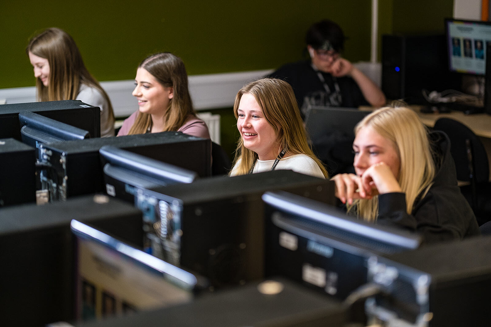 Students working at computers.