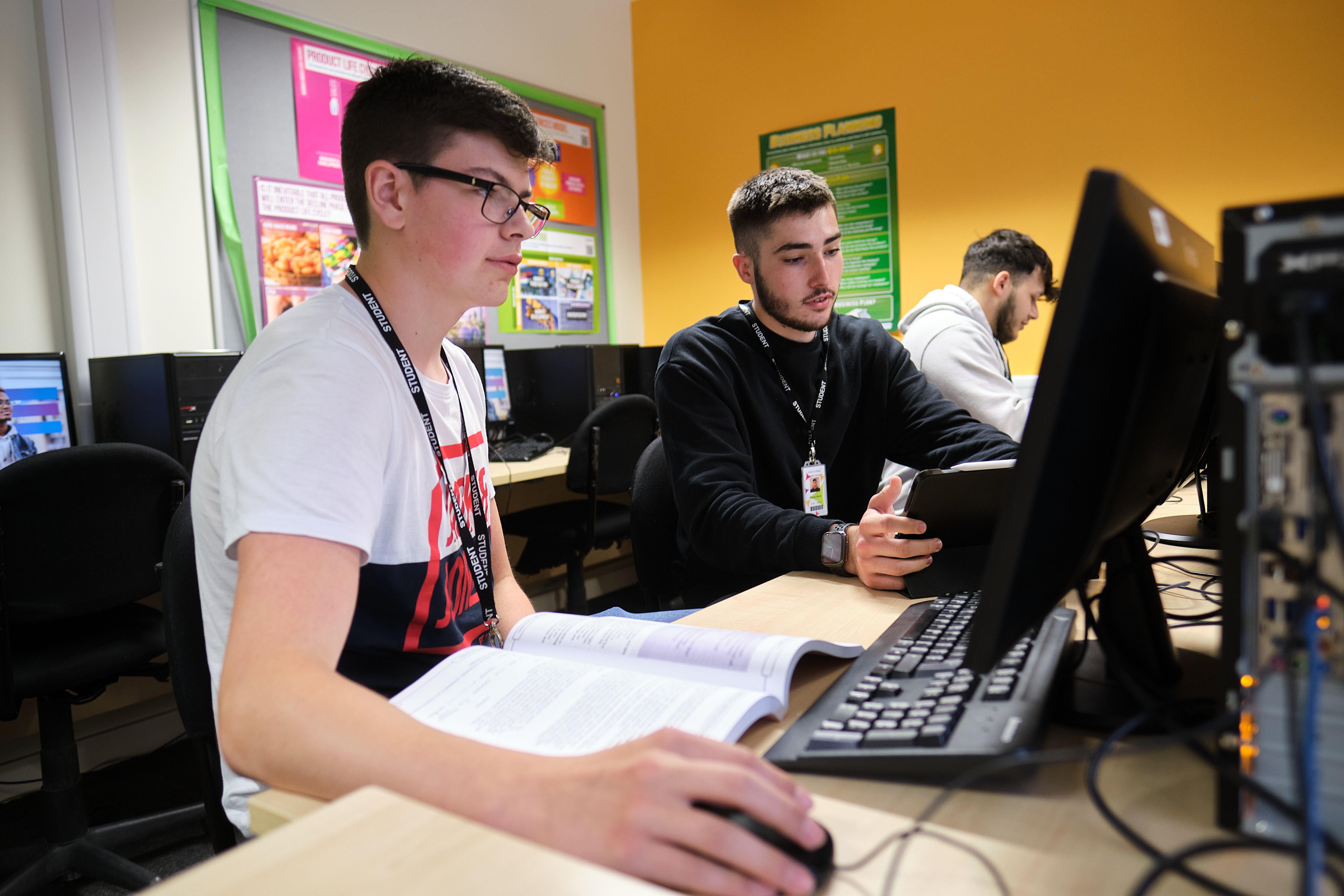 Students working at computers.