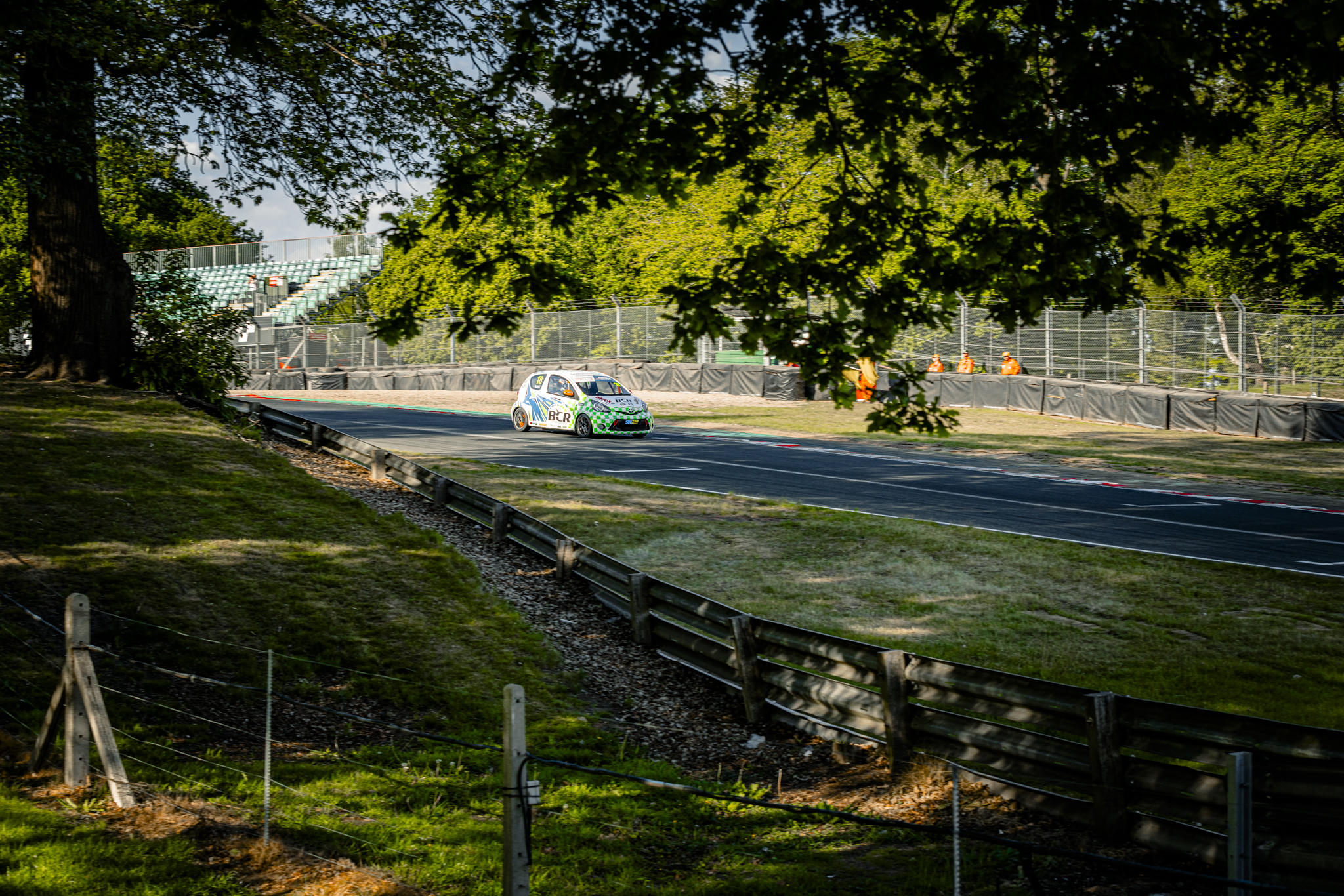 Boston College Racing Car on a sunny race track.
